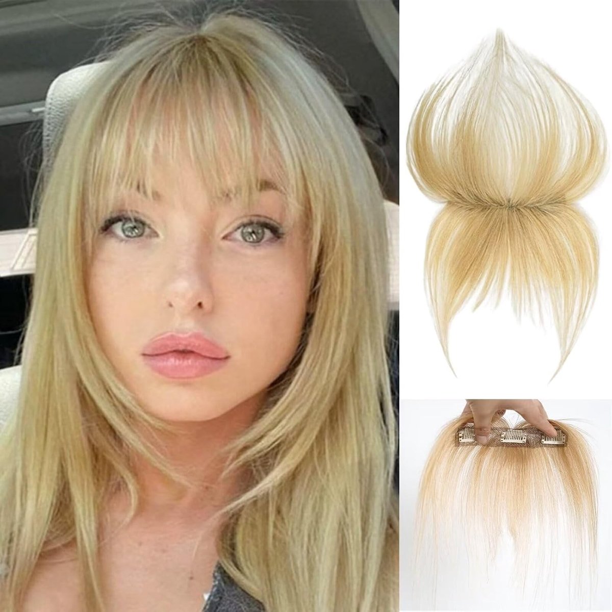 Natuurlijke Clip-In Pony's van Echte Mensenhaar - Wispy Bangs Haarextensions voor Vrouwen in Blondes, Perfect voor een Nieuwe Look en Gemakkelijk te Bevestigen