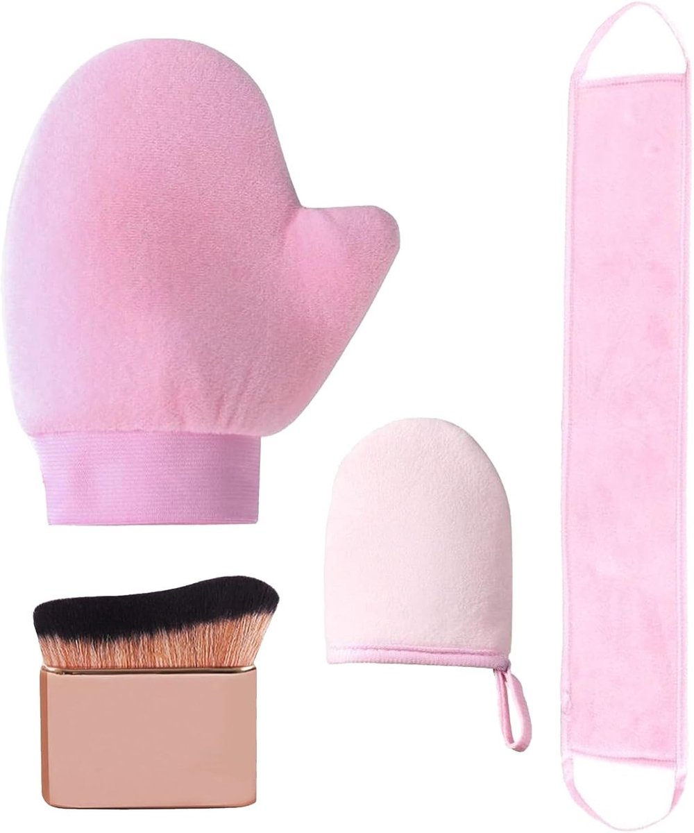 4-in-1 Zelfbruiningshandschoenen en Borstel met Applicator voor Rug, Herbruikbare Lotion Applicator voor Lichaam en Gezicht, Perfecte Tan en Eenvoudige Toepassing