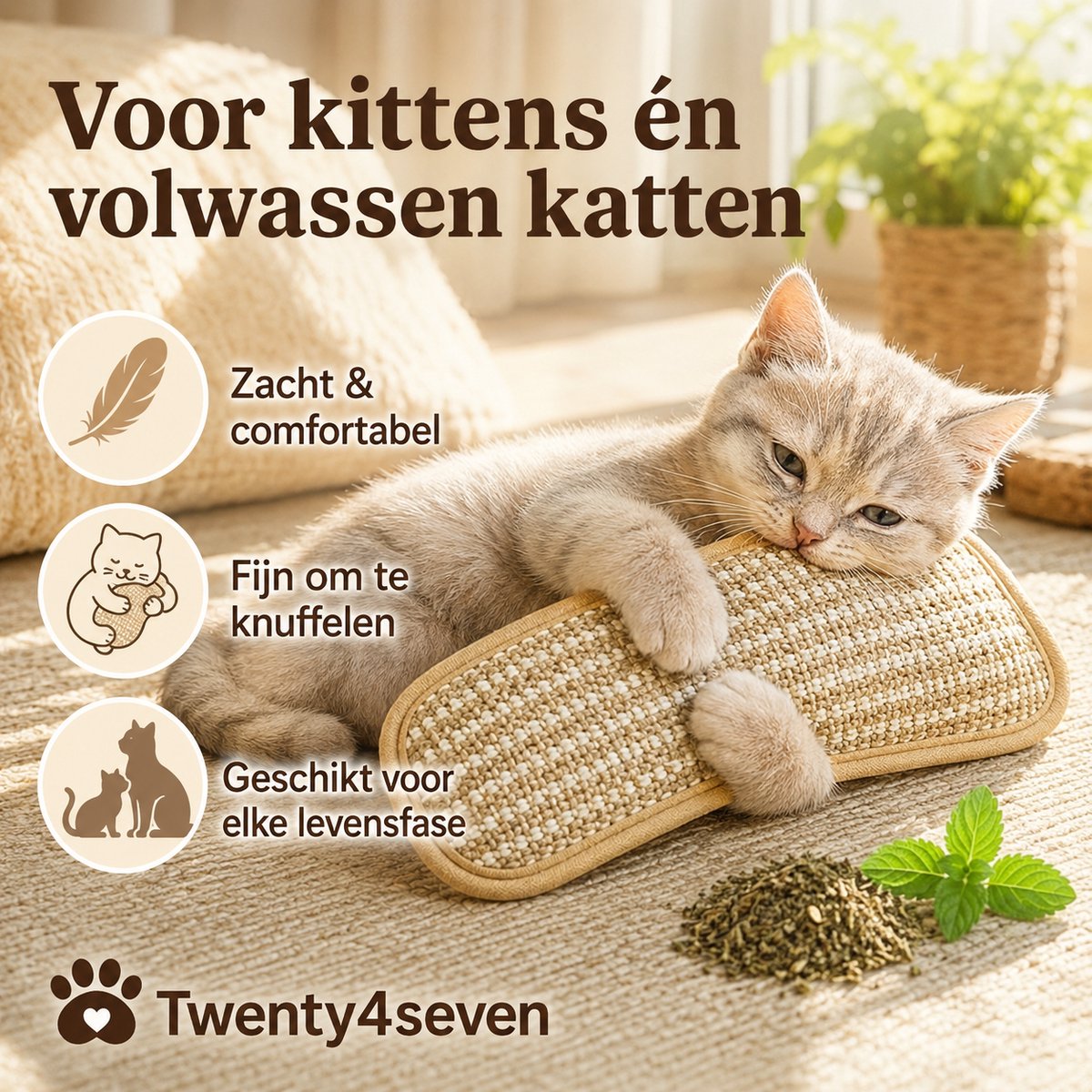 Twenty4seven® Kattenspeelgoed Krabkussens 2 Stuks - Sisal Kattenspeeltjes met Catnip & Kattenkruid - Interactief voor Katten & Kittens thumbnail 3