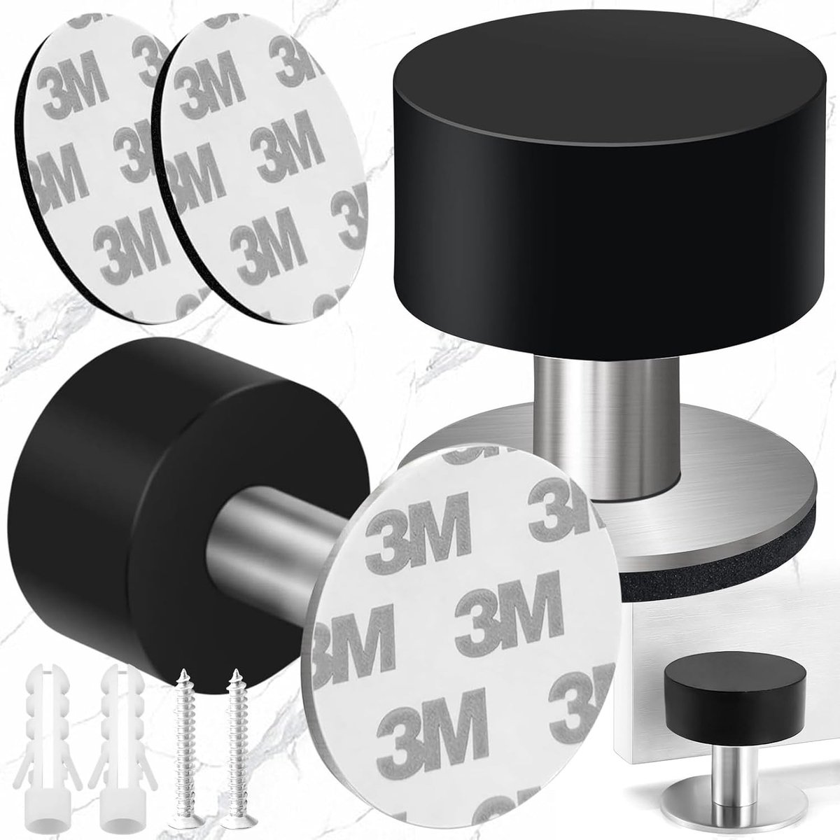 Set van 2 RVS Deurstoppers, Zware Deurbuffer en Wandbeschermer met Rubber, Geluidsdempende Dubbele Deurstoppers voor Binnen- en Buitendeuren, 1.57 x 1.65 Inch