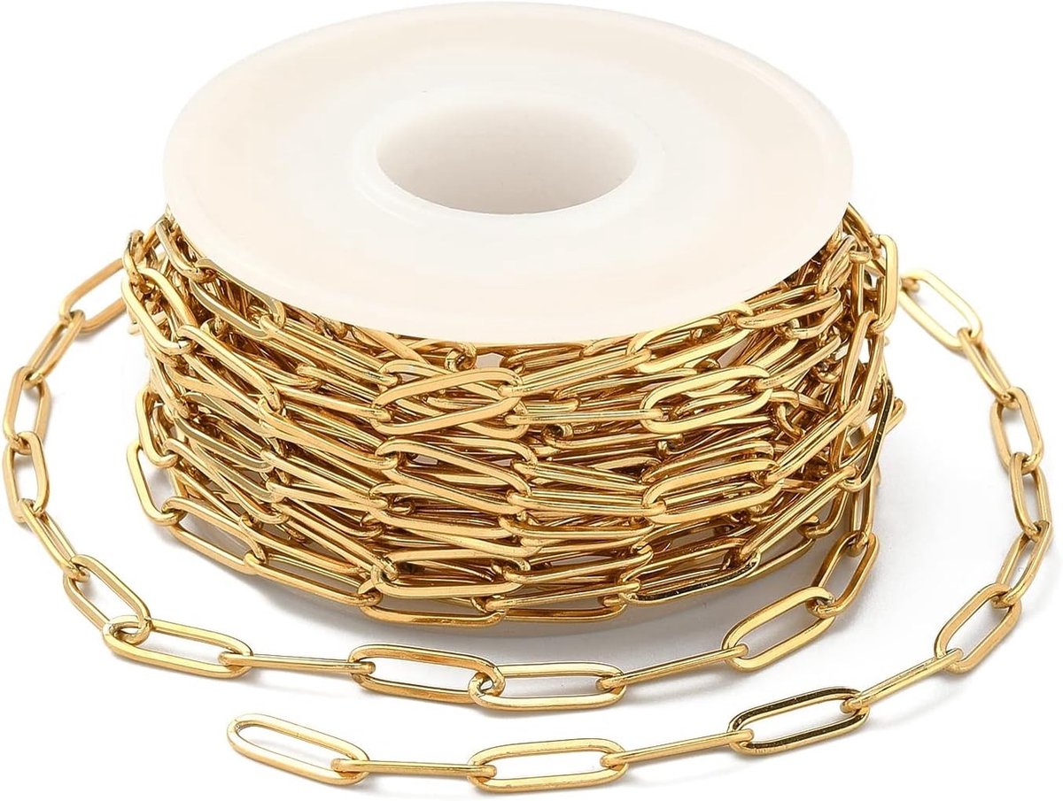 Elk 5 meter lange 304 RVS paperclip kettingen met spoel, ideaal voor sieraden maken en knutselen
