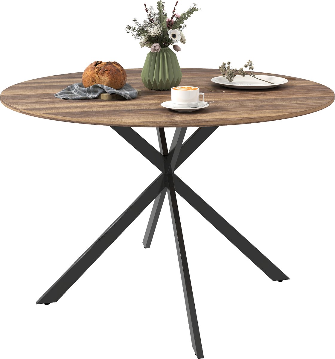Homcom Eettafel-Spaanplaat, Staal-120L x 120B x 75H cm-Bruin