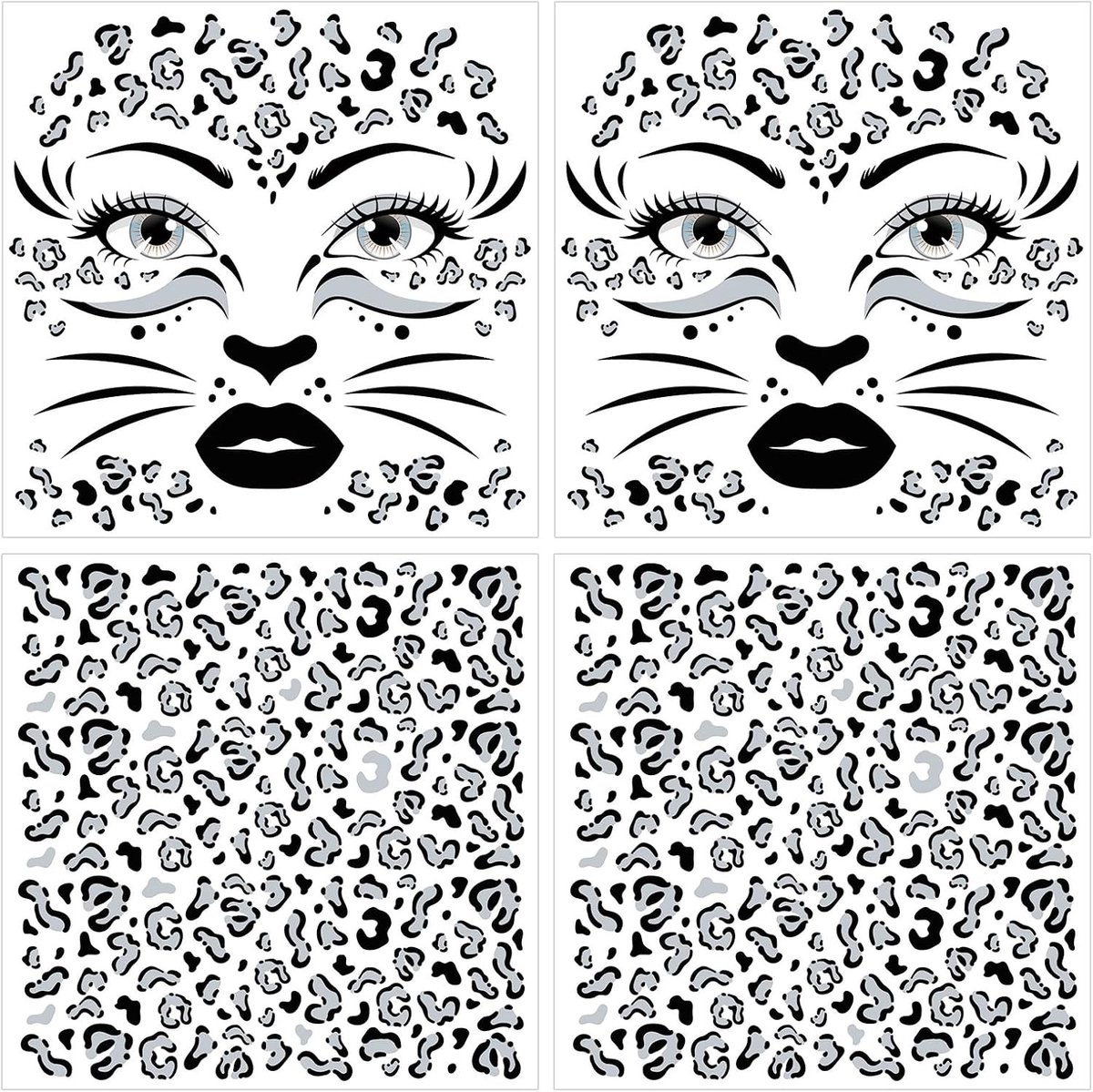 Set van 4 sneeuwluipaardtatoeages voor Halloween en carnaval, perfecte accessoires voor feestelijke kostuums