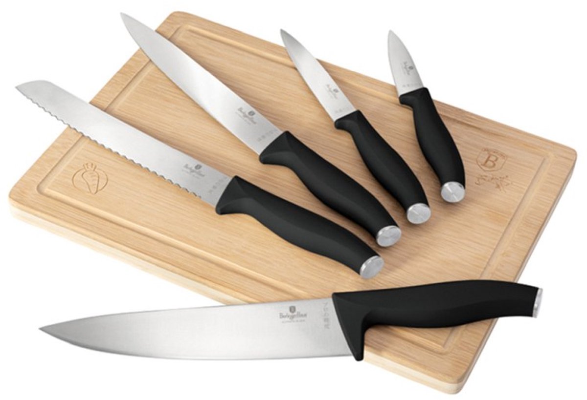 Messenset met snijplank, 6-delig, Matte Black Collection