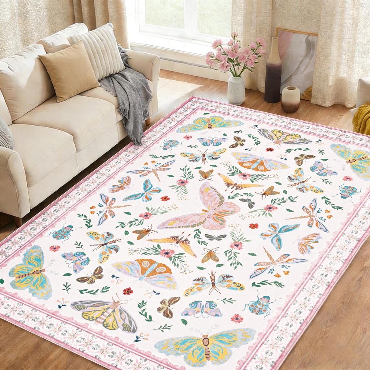 Vloerkleed - 140 x 200 cm - Rubber - Vintage oosters - Antislip - Roze