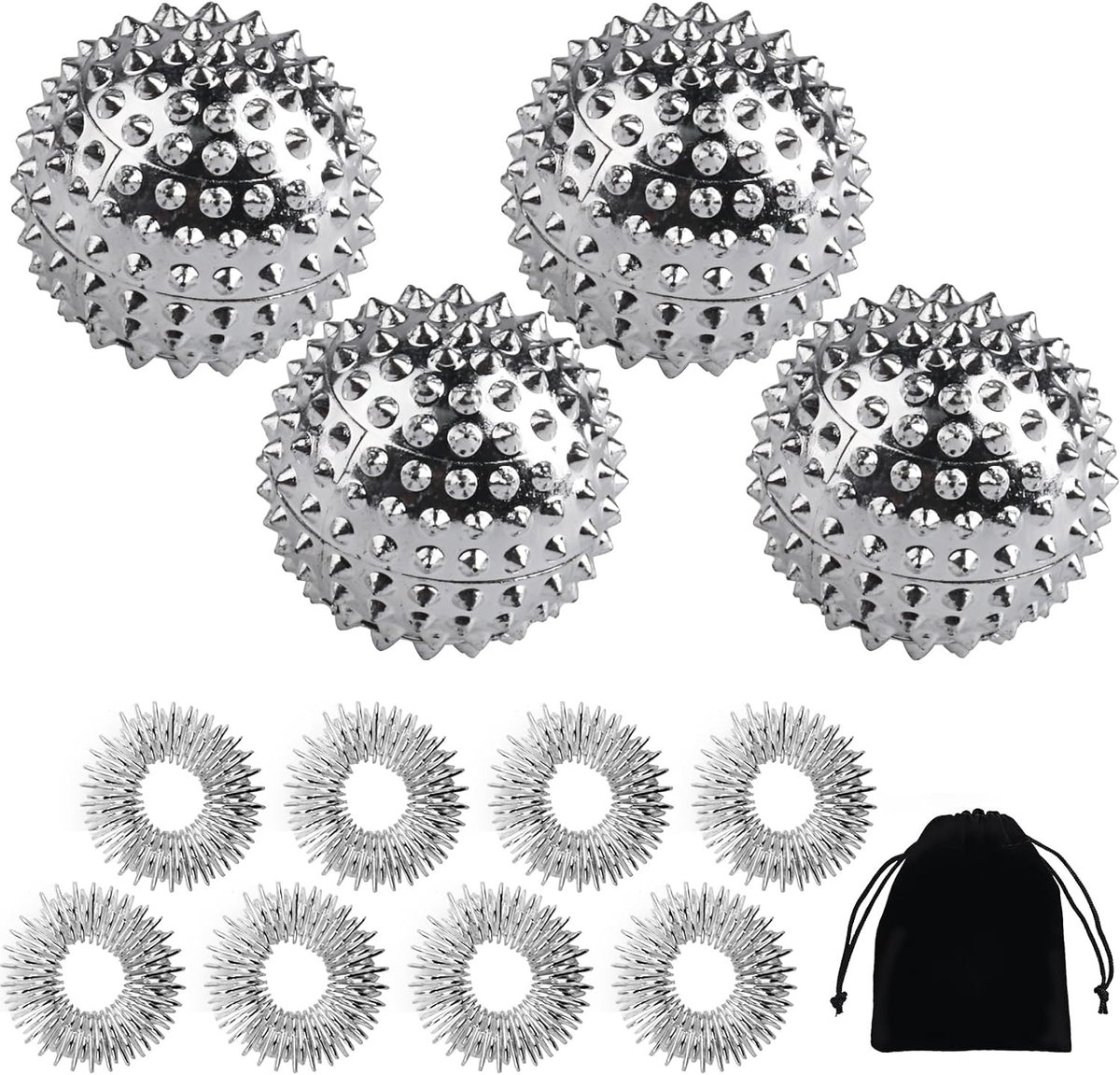 4 Stuks Massageballen en 8 Stuks Acupressuur Ringen voor Stressverlichting en Ontspanning met Magnetische Effecten