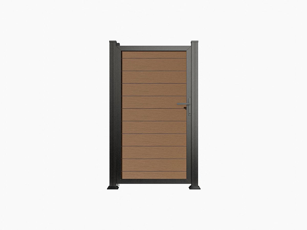 Vente-unique Draaibaar dicht tuinhek – Hout-composiet - B100 x H183 cm - donker naturel SENZIO