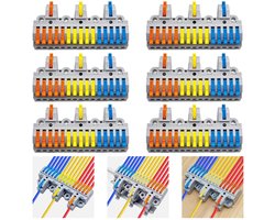 3 in 15 uit Lever Clamp Kit (6 Sets), Hoogwaardige Draadklemmen, Geschikt voor DIN Rail en Schroefmontage, Ideaal voor 28-12AWG Kabels en Elektrische Installaties