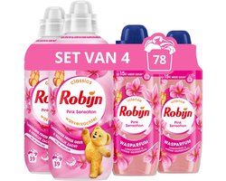Robijn Perfecte Match Wasverzachter en Wasparfum Pakket - Pink Sensation - 4 Stuks - 2 x 39 Wasbeurten + 2 x 342ml - Voordeelverpakking