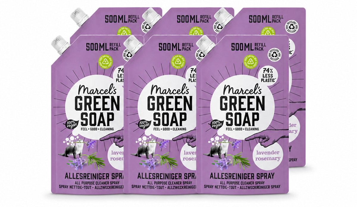 6 x Marcel's Green Soap - Allesreiniger Spray - Navulling - Lavendel & Rozemarijn - Frisse reiniging - 500 ml - Voordeelverpakking - 6 stuks