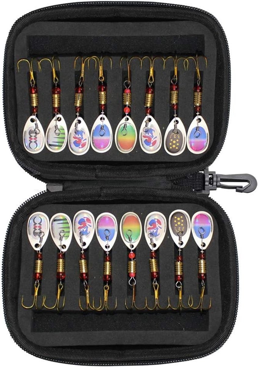 16-delige Visserslures Set voor Baars en Forel met Draagtas - Hardmetalen Spinner Bait Kit voor Effectieve Vangsten