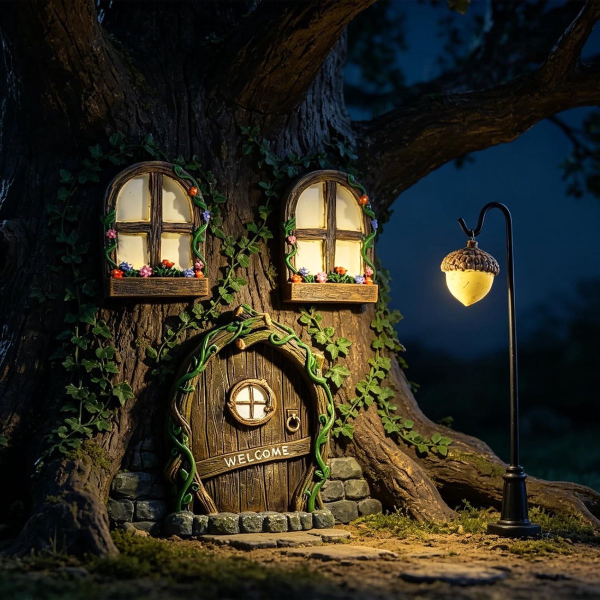 Sprookjesachtige deuren en ramen voor boom - Creatieve decoratie voor fantasiewereld, Speelgoed voor kinderen, Tuinaccessoires
