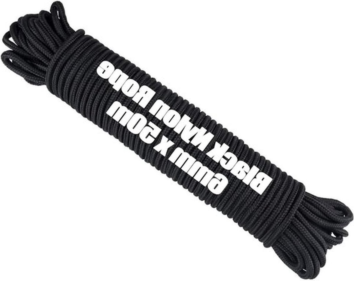 Zwarte Paracord 6mm 50m - Multifunctionele Touw voor Outdoor, Survival en Camping Projecten, Duurzaam en Handgemaakt Nylon Touw