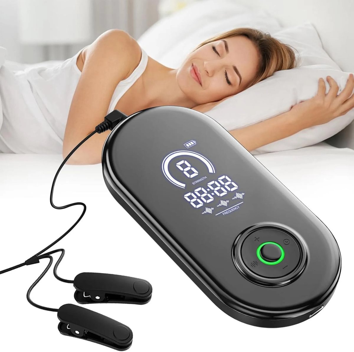 Een slaaphulpmiddel, een nervus vagus-stimulator met oorklemmen, geschikt voor volwassenen met angst, migraine en duizeligheid, om de diepe slaap te verbeteren.