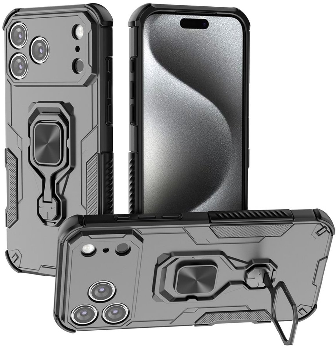MobyDefend Hoesje - Geschikt voor iPhone 18 Pro Max - Dubbelgelaagde Pantsercase Met Standaard - Zwart