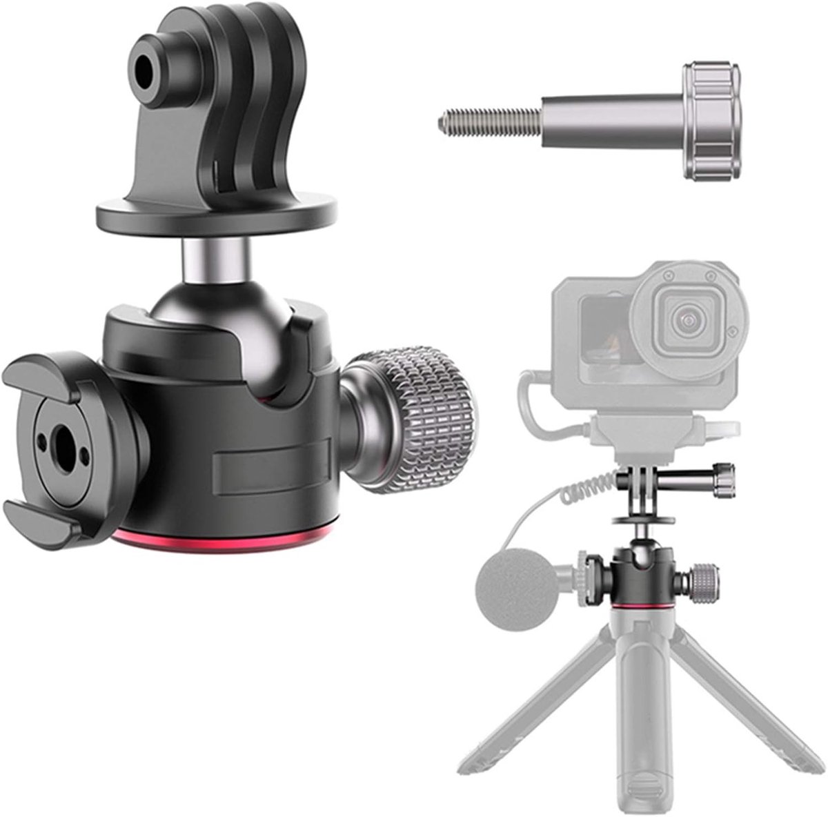 360° Verstelbare Metaal Bal Hoofd met Koud Schoen voor Actiecamera's - Ideaal voor Microfoon, Vullicht en Fotografie Vlogs in Diverse Scènes