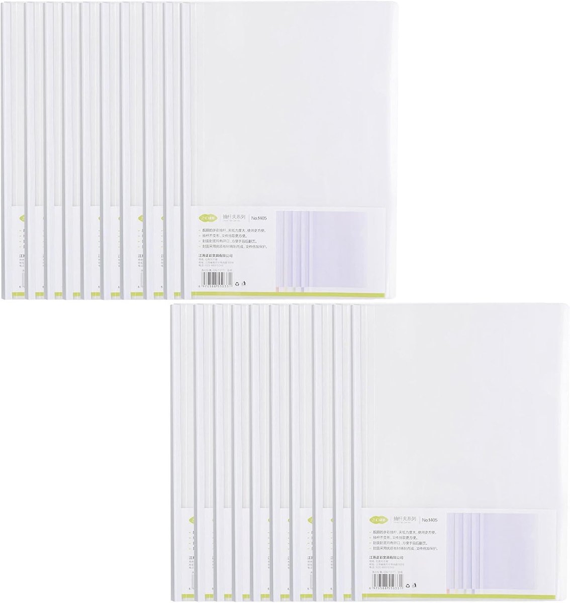 A4 Sliding Bar Binder met 20 Stuks Plastic Rapporthoezen, Klemrails en Transparante Sluitingen voor Documenten en Rapporten
