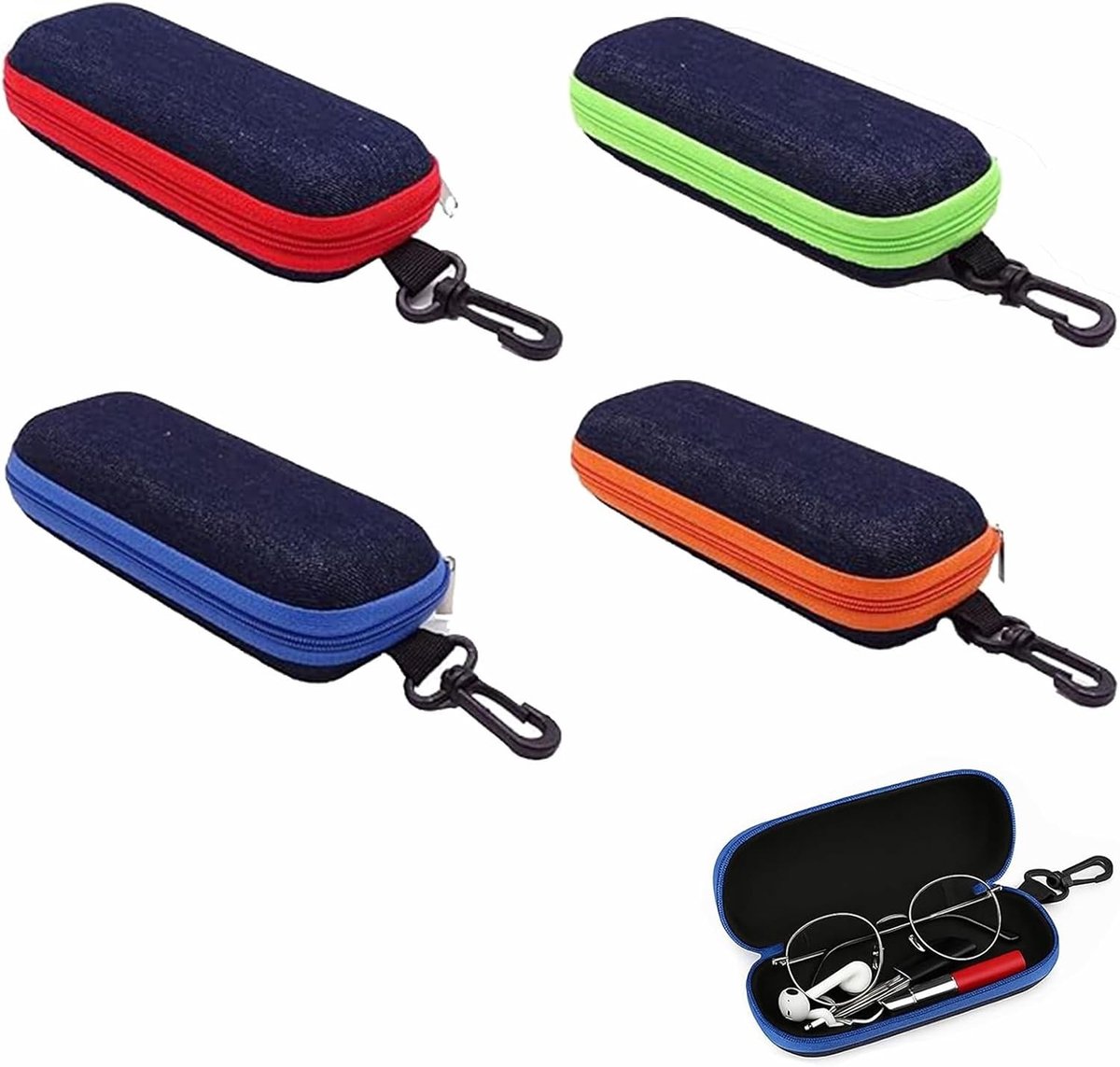 Set van 4 Zachte Brilhoezen, Harde Brilcase, Draagbare Brilbescherming, Veilig en Compact, Zwart, 16*6.5*5.5cm