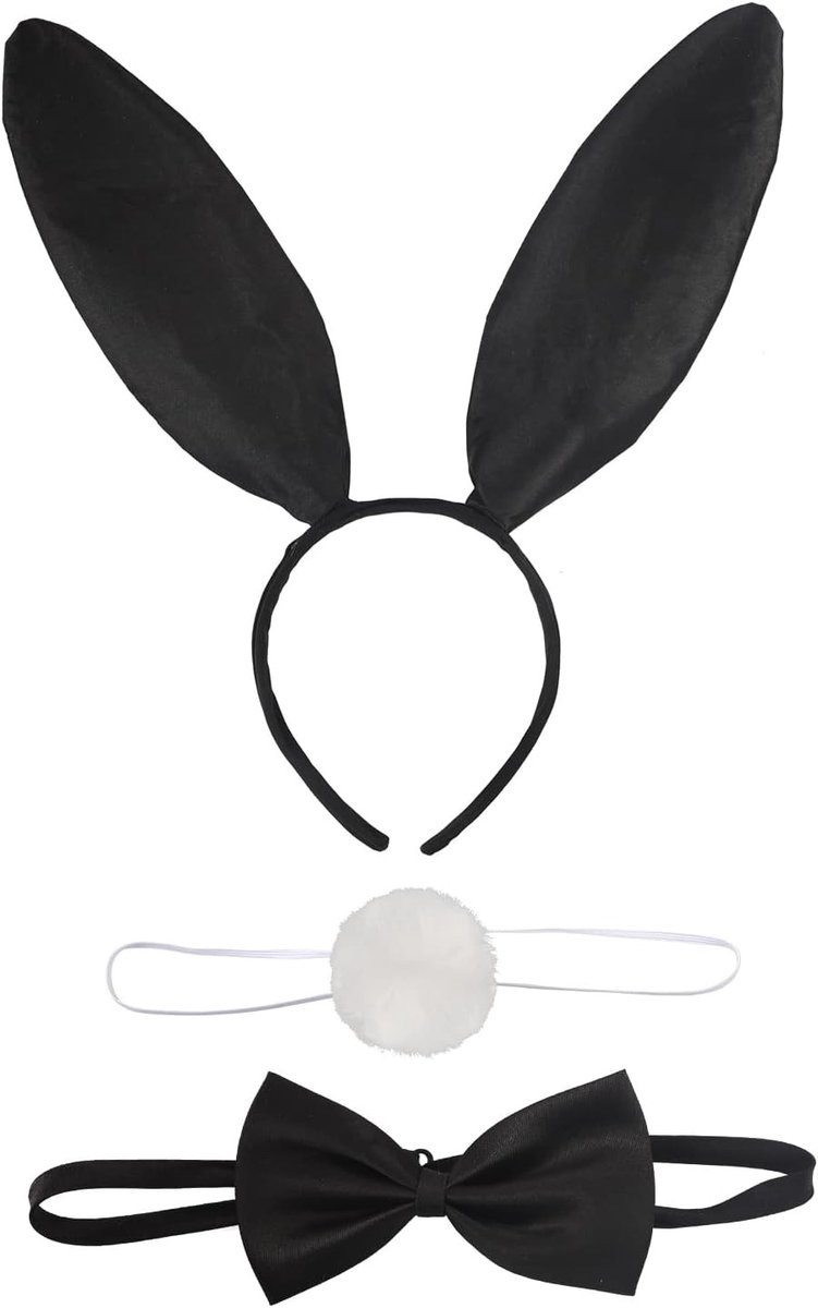 Bunny Kostuum Accessoire Set met Hare Oren, Strik en Konijnenstaart voor Carnaval, Halloween en Feestdagen