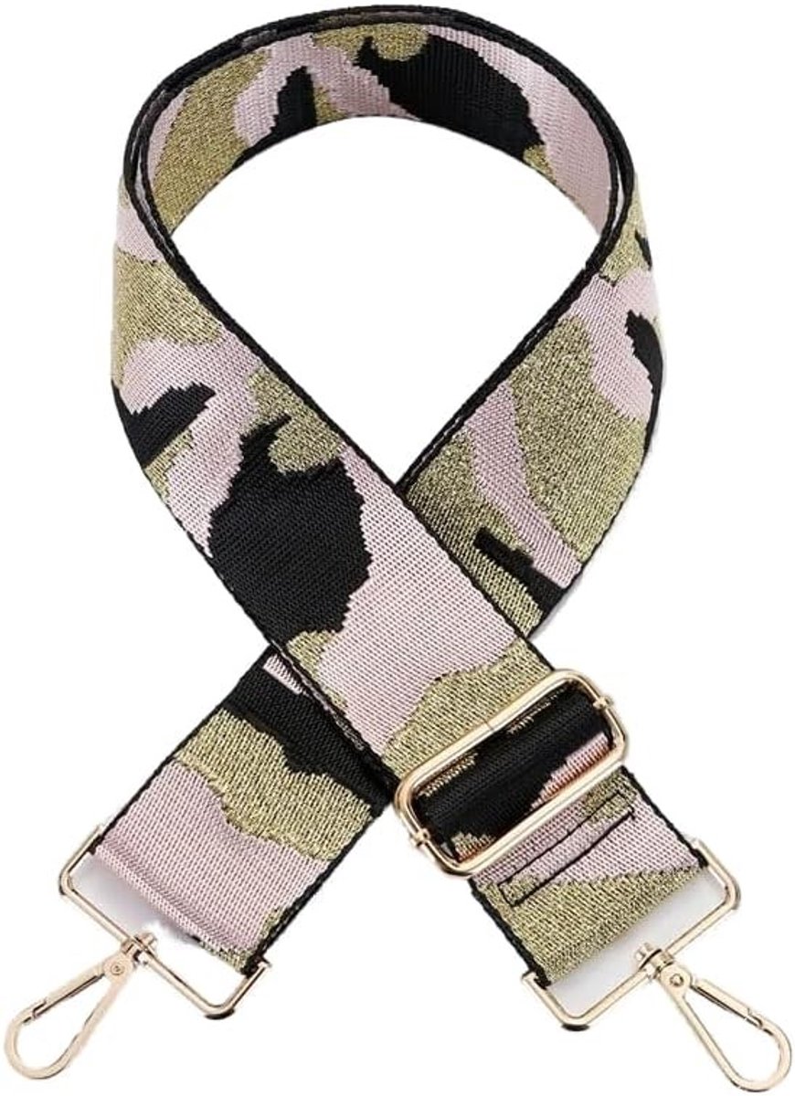 Verstelbare schouderriem voor dames, breed 5 cm, 80-130 cm, ideaal voor handtassen, camouflage design, DIY tasaccessoires, rozegroen en stijlvol