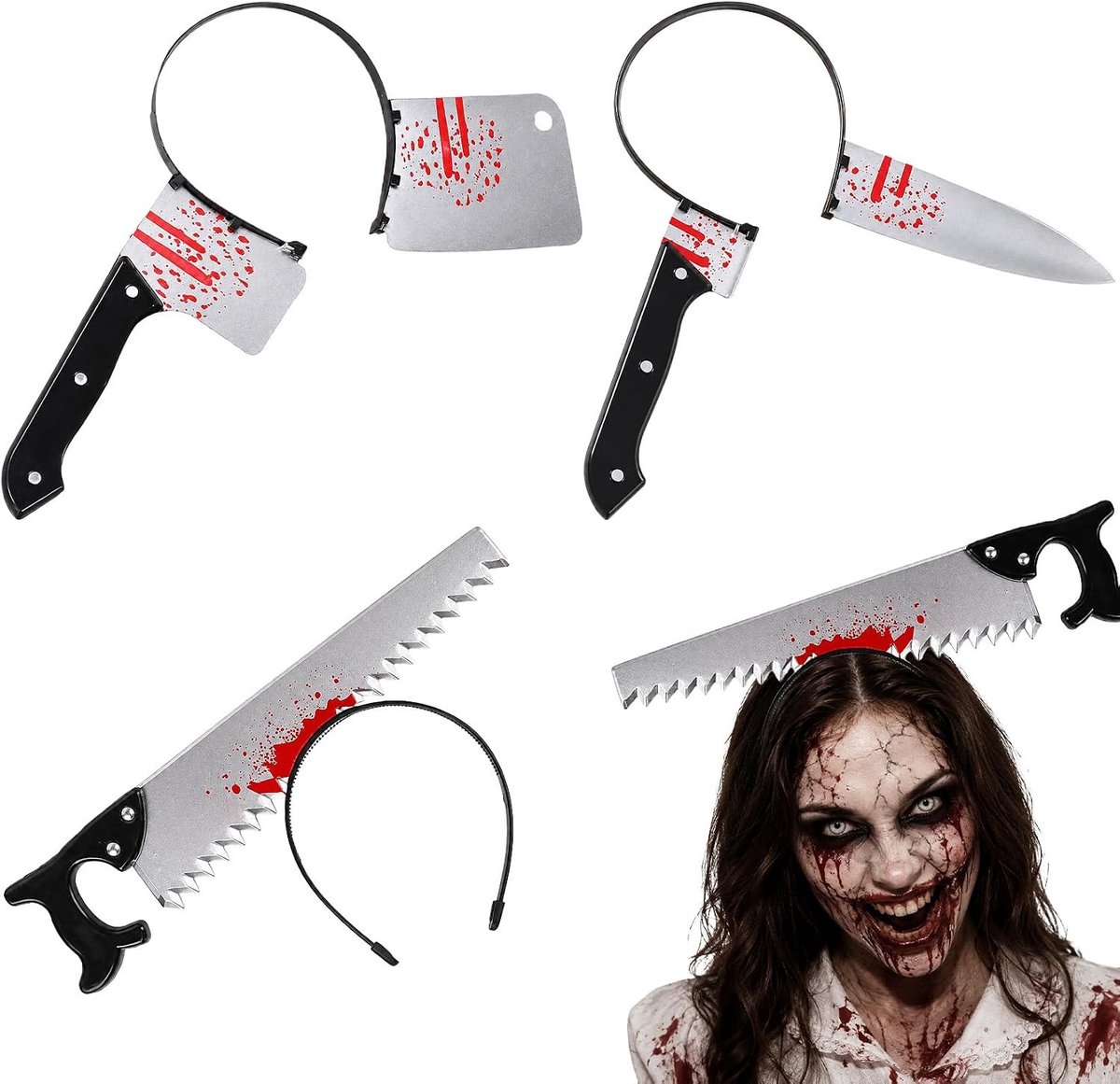 Halloween hoofdband set met 3-delige messen en zagen - Perfect voor kostuums en feestdecoratie