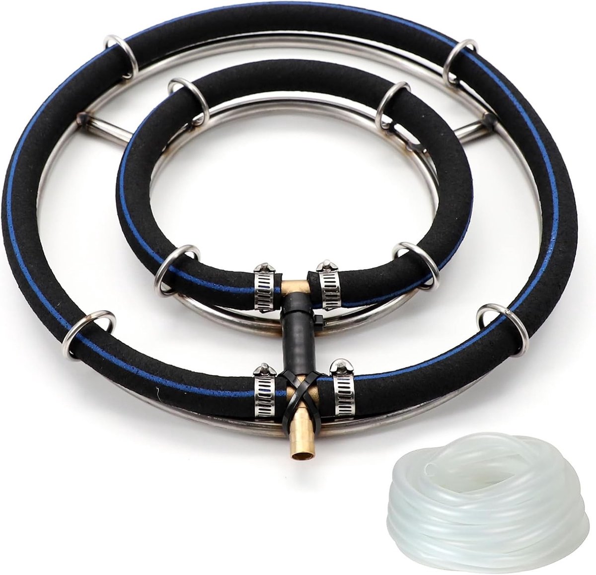 Ventilatie Ring voor Koi Vijver en Aquarium, 2-in-1 Ringen, RVS 304, 8 mm Diameter, Inclusief 5 m Slang voor Optimaal Zuurstofniveau en Visvermeerdering