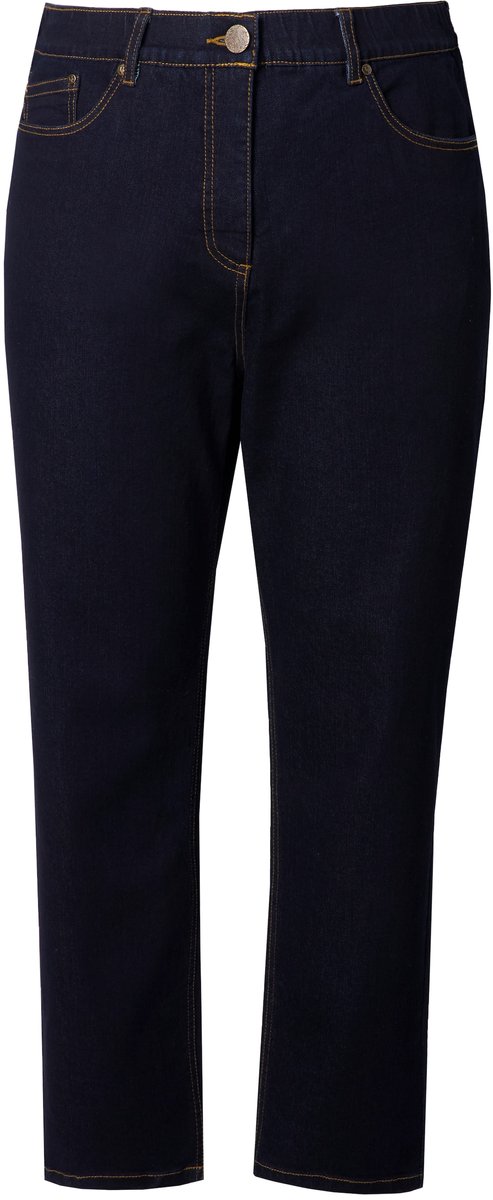 Ulla Popken - Dames - Mom jeans 5-pocketbroek comfortabele tailleband - Donkerblauw denim - Maat 60