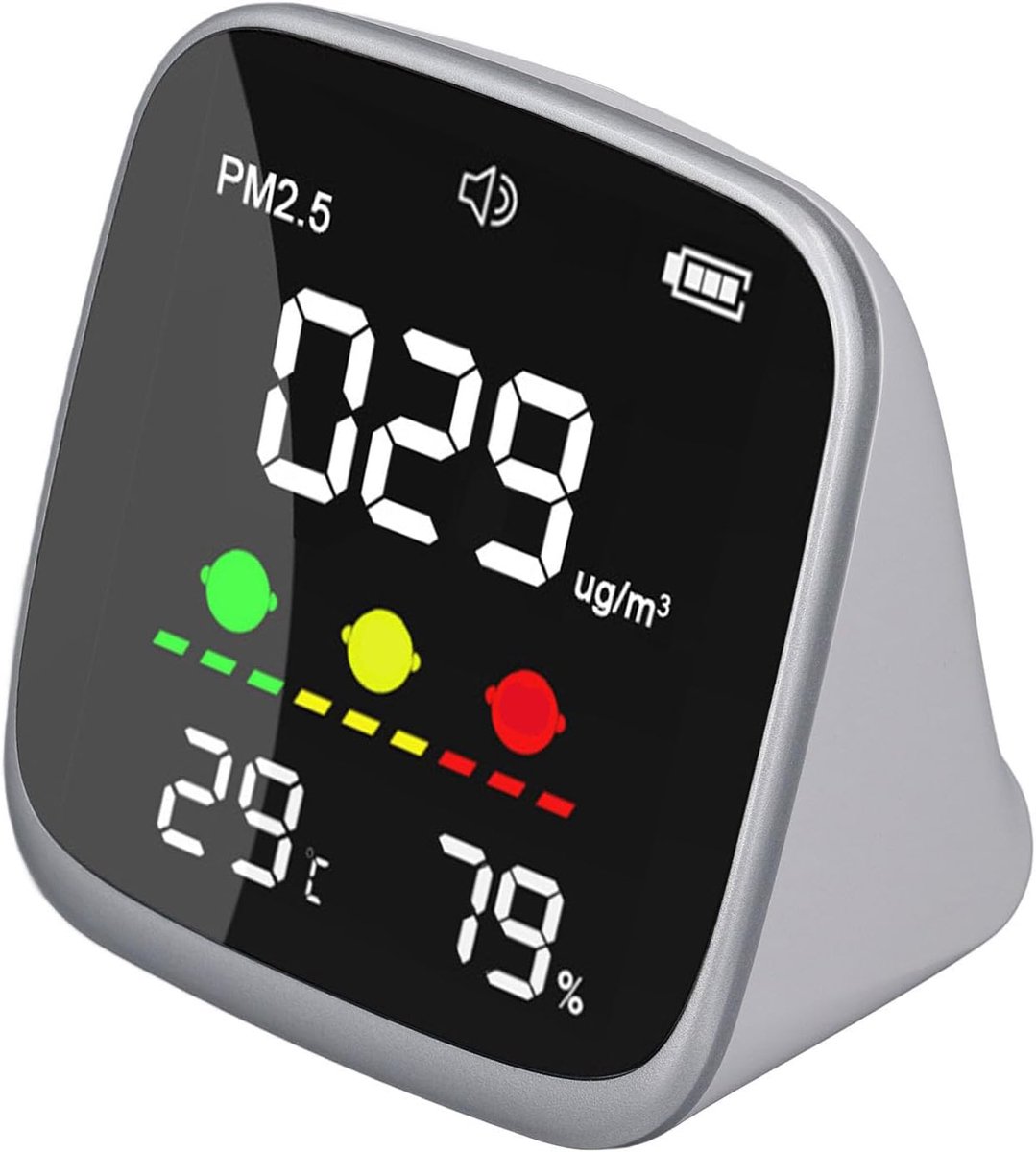 PM2.5 Luchtkwaliteitstestermeter, Draagbare PM2.5-detector met Thermometer-vochtigheidsmeter voor Thuiskantoor Reizen Binnen Buiten Detectie van Vervuiling