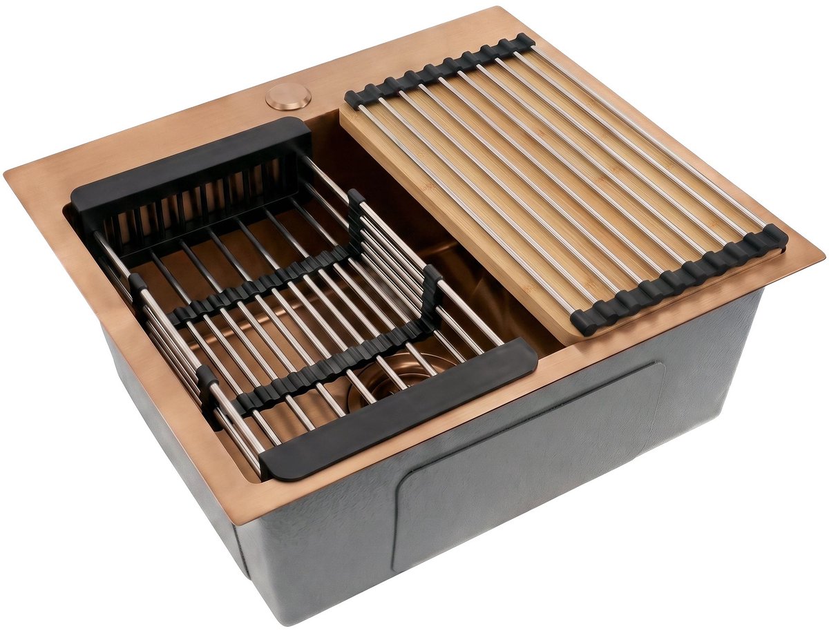 Rea - Stalen Spoelbak Met Accessoireset 3-delig Leo 50 Brush Copper Beige accessoires