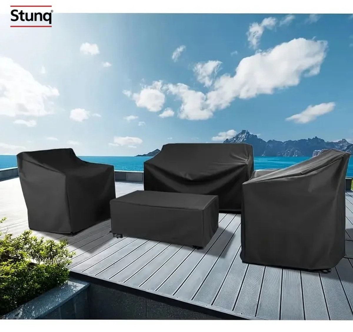 Stunq 4-delige tuinmeubelhoes zwart – waterdicht, winddicht en UV-bestendig