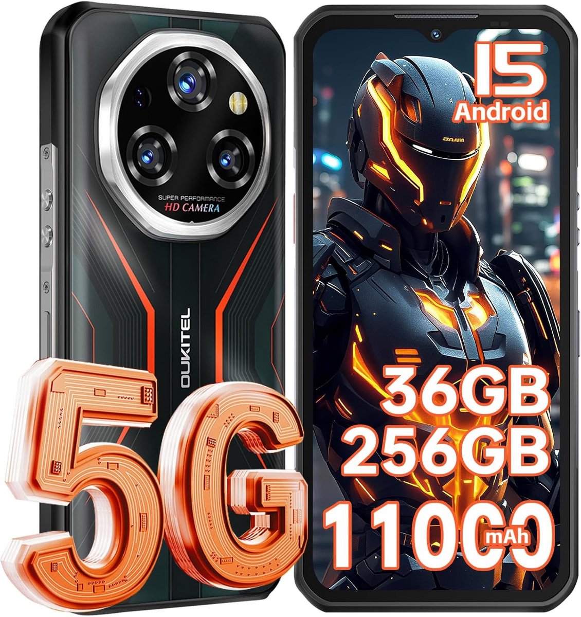 OUKITEL WP55 Outdoor Smartphone 36GB RAM-256GB ROM-11000mAh batterij-108MP Camera-6.6 inch FHD-5G