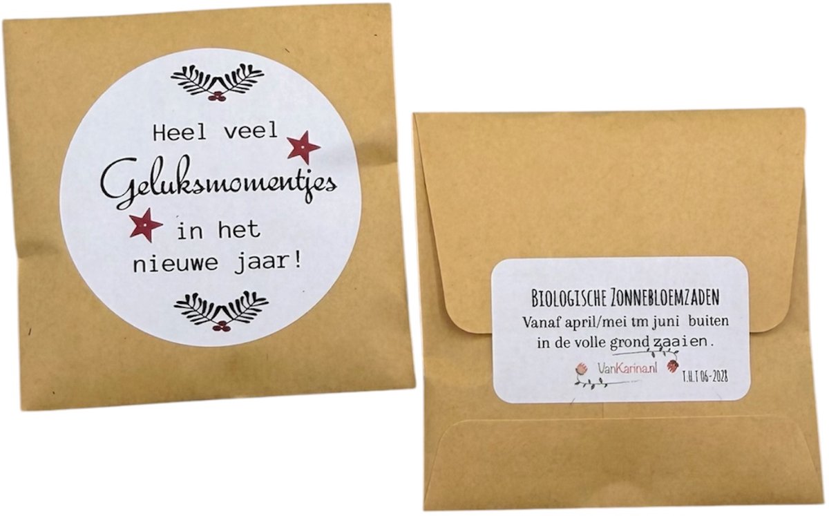 10 zakjes gevuld met zonnebloemzaden, Tekst, Heel veel geluksmomentjes in het nieuwe jaar, Prettige Kerstdagen kleine attentie, kleine kerstkadootjes, attentie collega's, bloemetje, vrolijk, green gift, bloemenzaden zakjes, mini zadenzakjes,