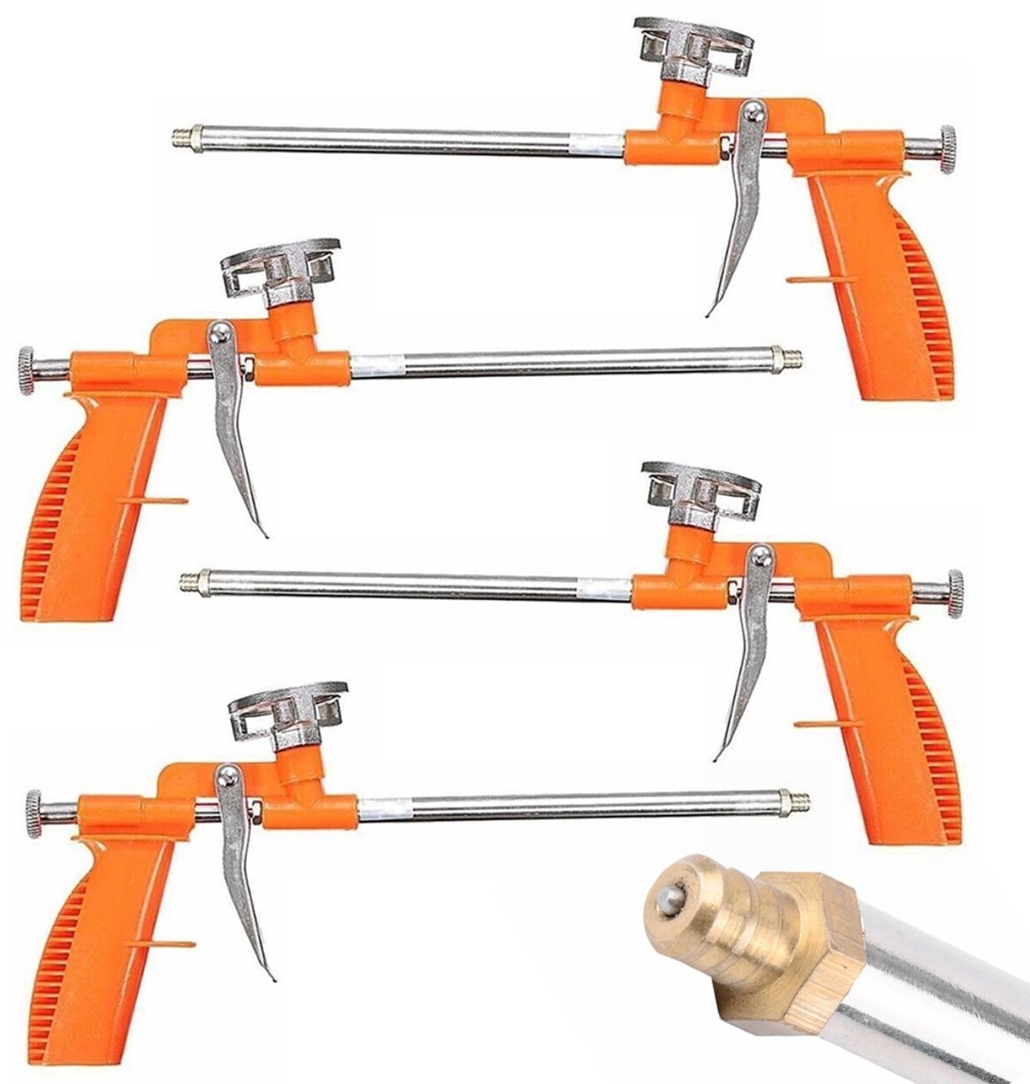 Polyurethaanschuimpistool - Set van 4 - Handmatig constructielijmpistool - Schuimpistool - Geschikt voor constructieschuim, installatieschuim - Met Teflon-coating - Voeggereedschap - Oranje