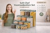 Soft Chef Voorraadpotten Set – 12-delig – 700 / 1000 / 1400 / 2100 ml – Luchtdicht – Stapelbaar – BPA Vrij – Incl. labels & marker