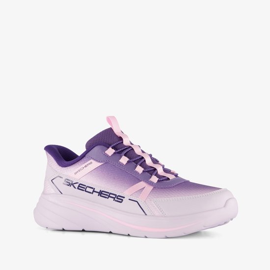 Paarse Skechers Slip-ins sneaker met roze accenten en vervaagde glitterdetails.