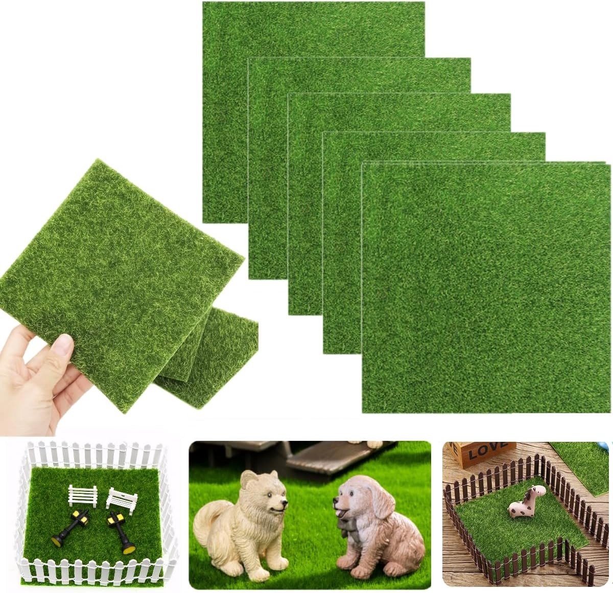 Natuurlijke Kunstgras Tapijt Set van 5 voor Creatieve Projecten en Miniatuurlandschappen - Decoratie voor Binnen en Buiten, Perfect voor Tuinen en Gnome Decoraties