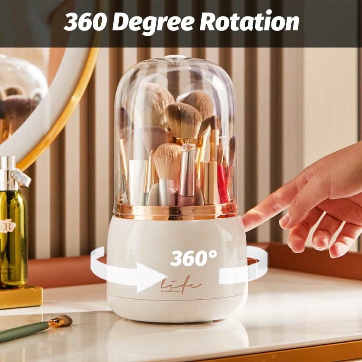 Make-up Borstelhouder met Deksel, 360 Graden Rotatie, Perfect voor Organisatie en Opslag van Schoonheidsproducten