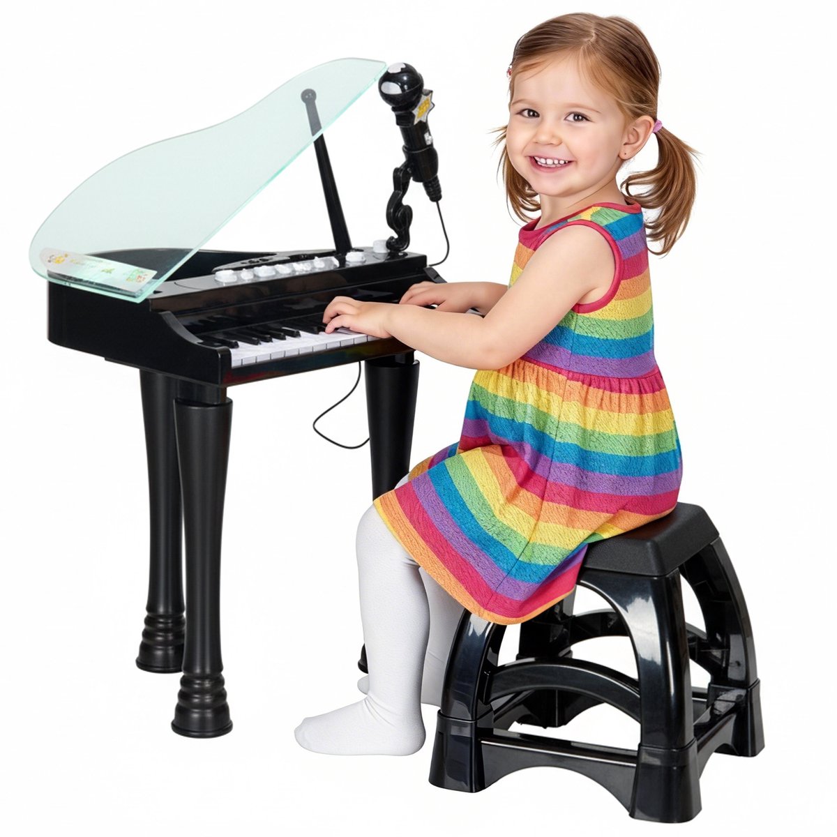 AIYAPLAY - Elektronisch keyboardset voor kinderen - Kunststof - 37x30,5x60,4 cm - Zwart