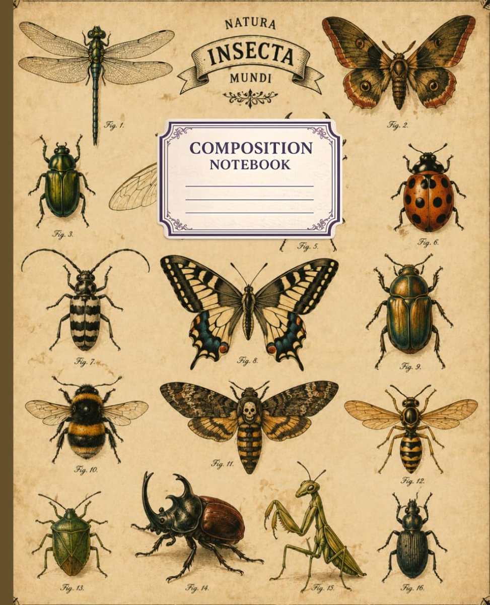 Vintage Insecten & Bugs Poster Samenstelling Notebook: Esthetisch dagboek voor universiteit, werk, reizen, tieners - ShopVlot