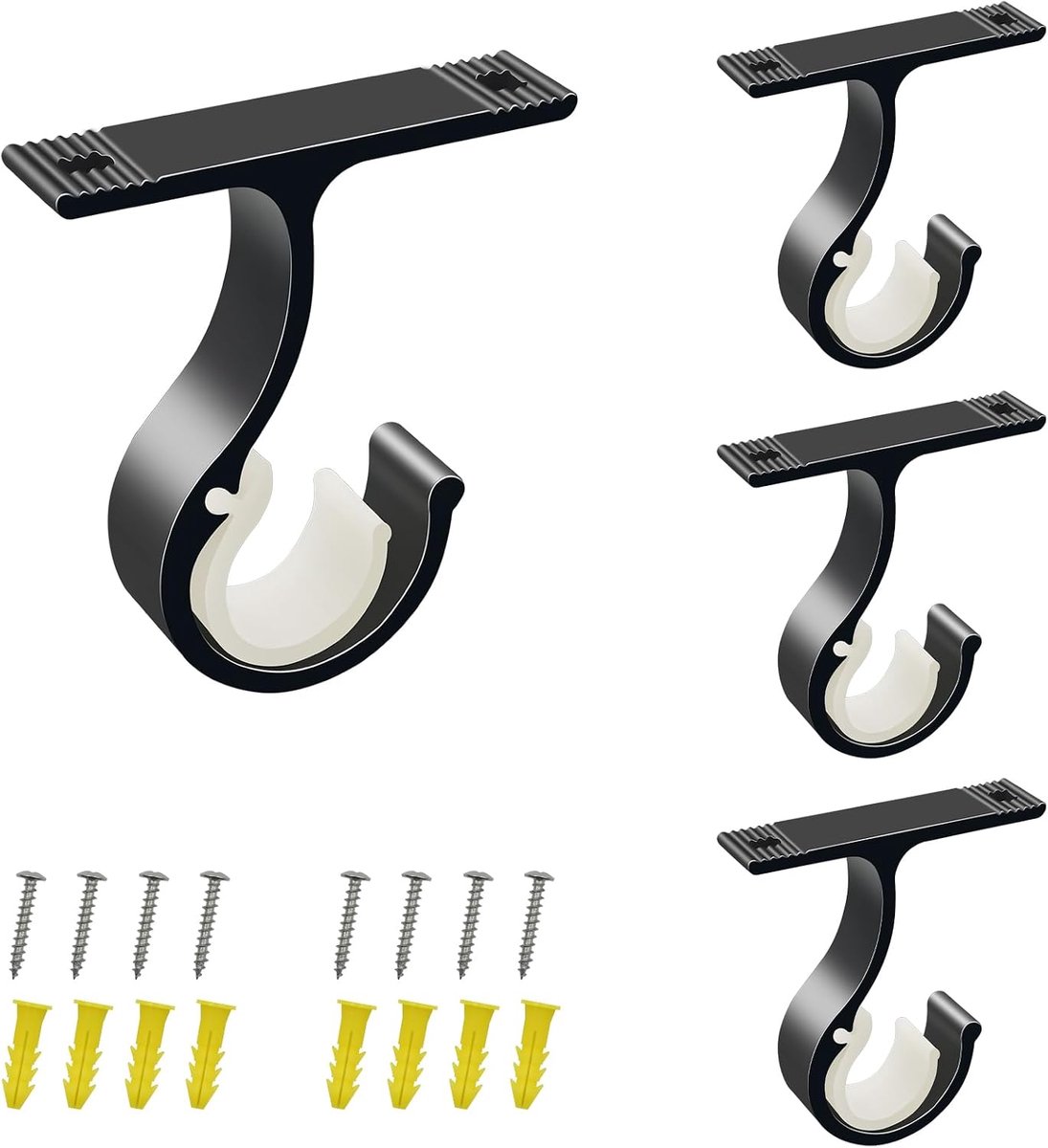 4-delige plafondbeugels voor gordijnroeden, ø24-32mm plafondbeugels met schroeven, zwart, zware aluminiumlegering gordijnroedebeugel, kledingkast gordijnroedebeugel voor gordijnen (A)