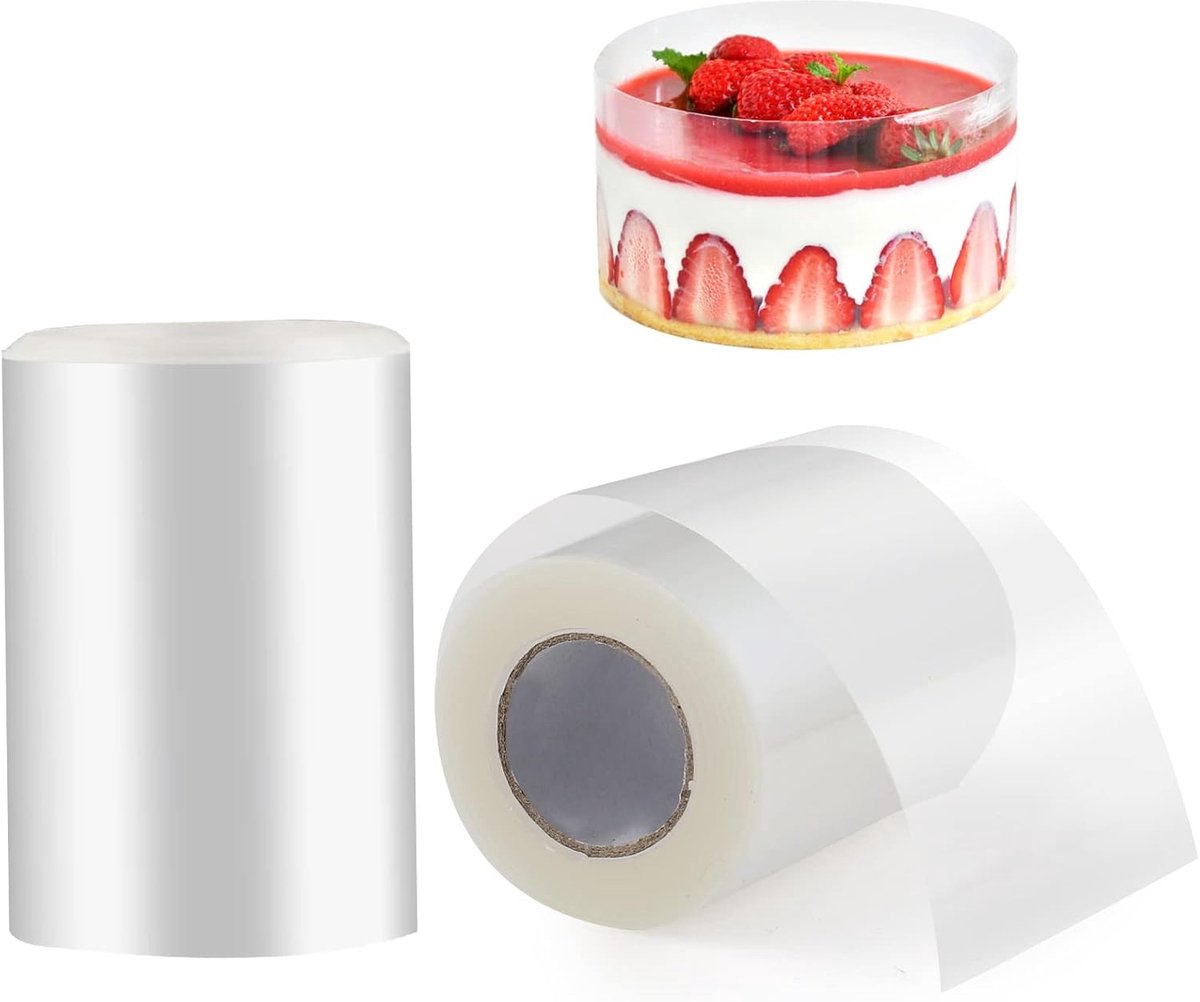 Set van 2 taartranden, transparant folielint voor het inpakken van gebak, herbruikbaar,Transparant - 8 cm