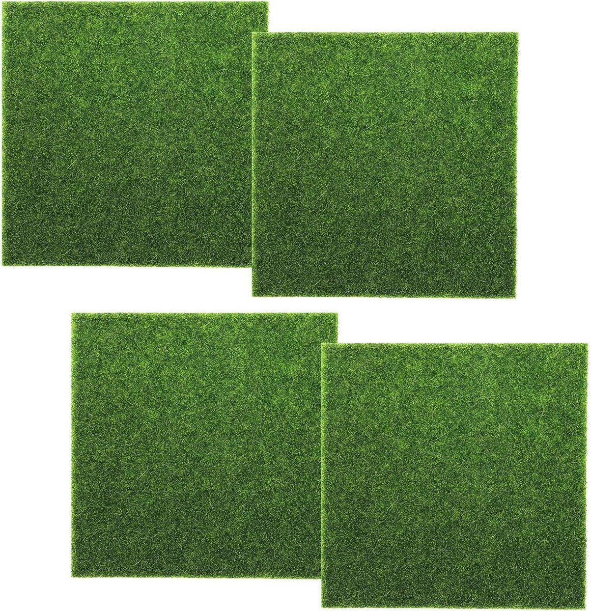 4 Stuks Kunstgras Miniatuurtapijt 15x15cm voor Mos Tuin, DIY Decoratie en Ornamenten voor Gnome Huis