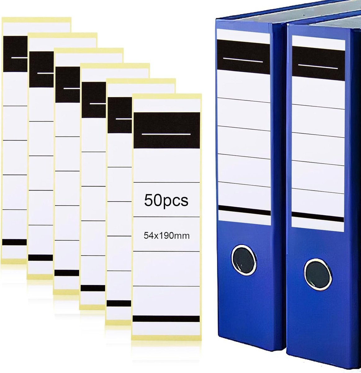 Set van 50 Zelfklevende Bestandslabels 54 x 190 mm voor Mappen - Ideaal voor Kantoor en School, Wit, Smalle Ruglabels