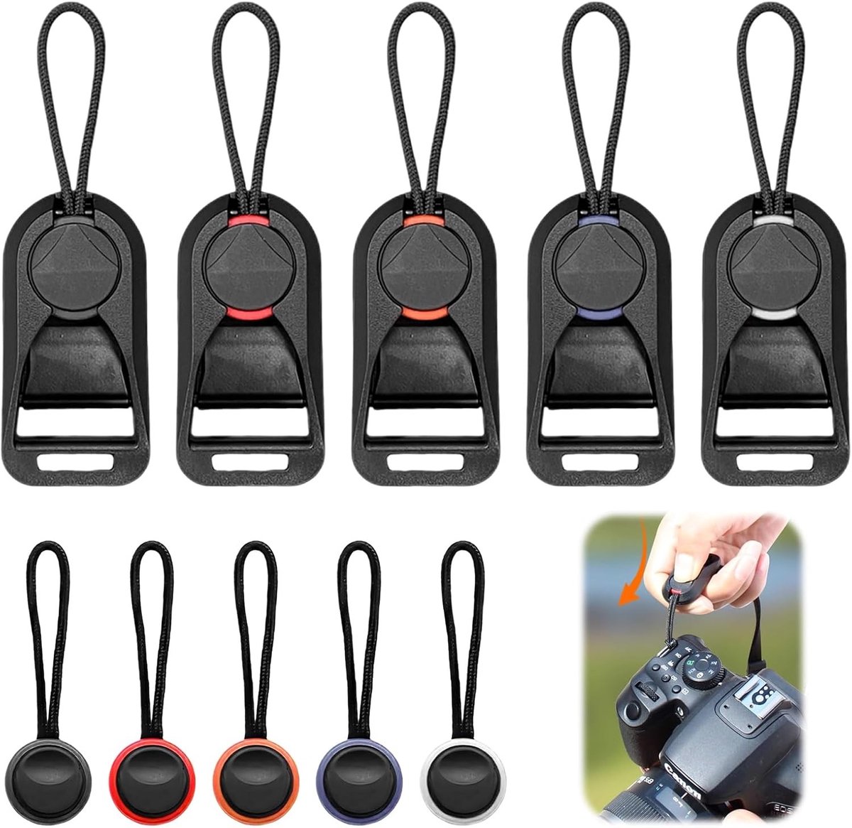 Set van 5 snelontgrendelingssystemen met 5 verankering gespen, compatibel met DLSM en ideaal voor outdoor activiteiten