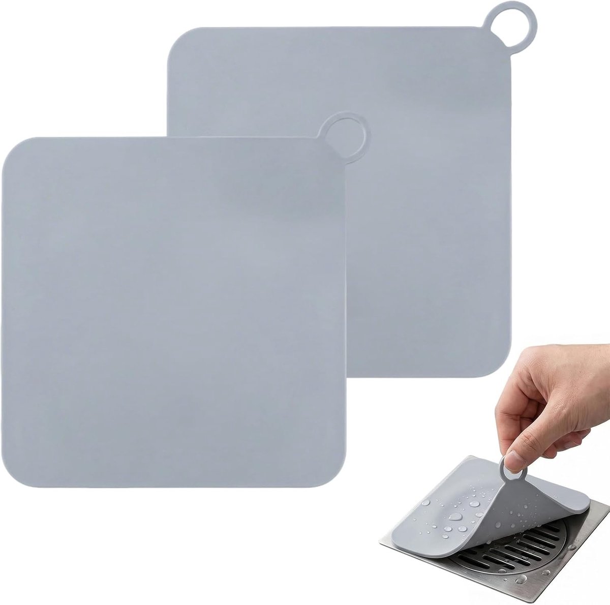 2 Stuks Grijze Siliconen Afvoerstopper 20 x 20 cm voor Douche, Keuken en Toilet - Effectieve Geurblokkering en Afvoerbescherming voor Huishoudens en Commerciële Ruimtes
