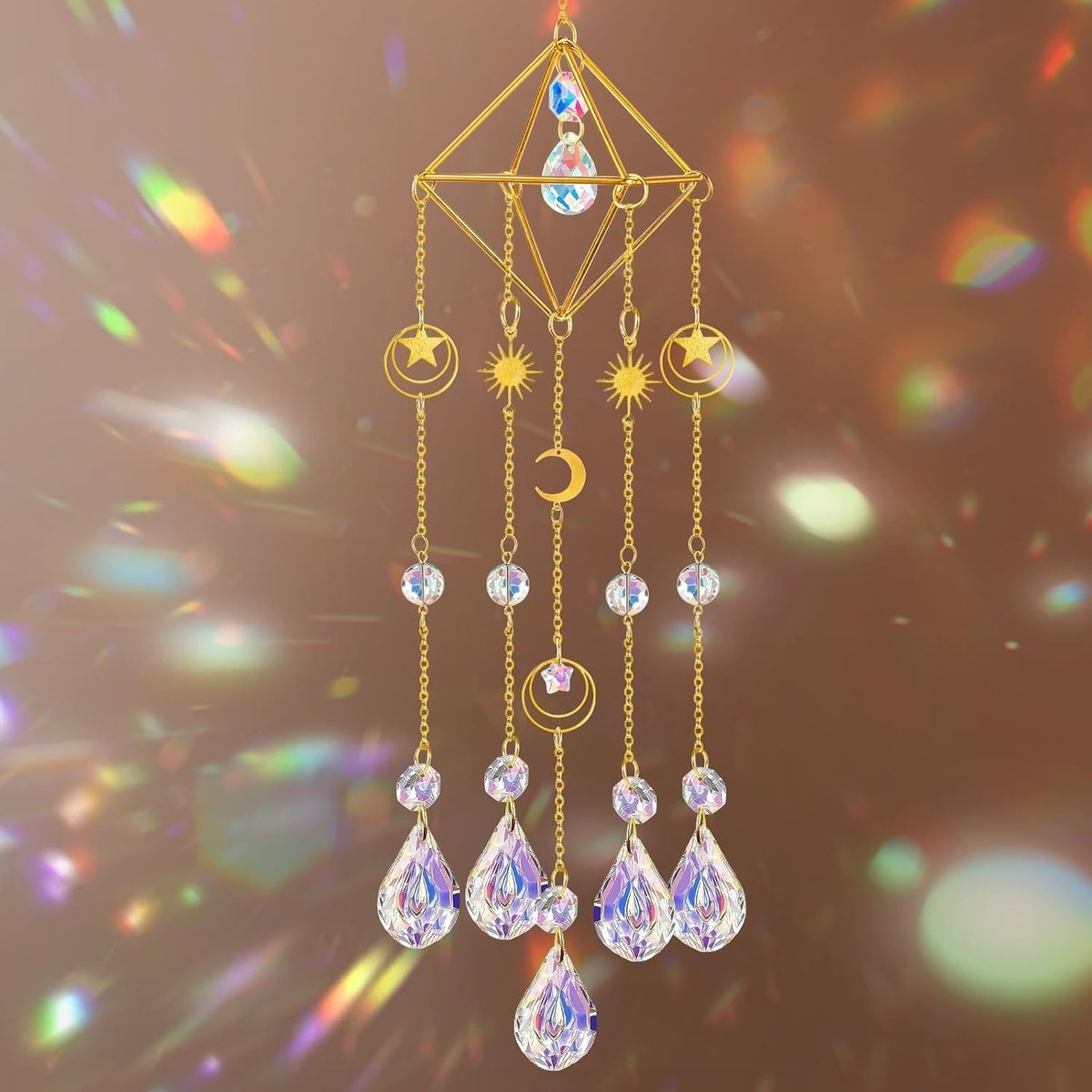 Handgemaakte vierzijdige zonvanger met kristallen prisma, kleurrijke raamsieraden voor huis en tuin decoratie, regenboogmaker voor een sfeervolle ambiance