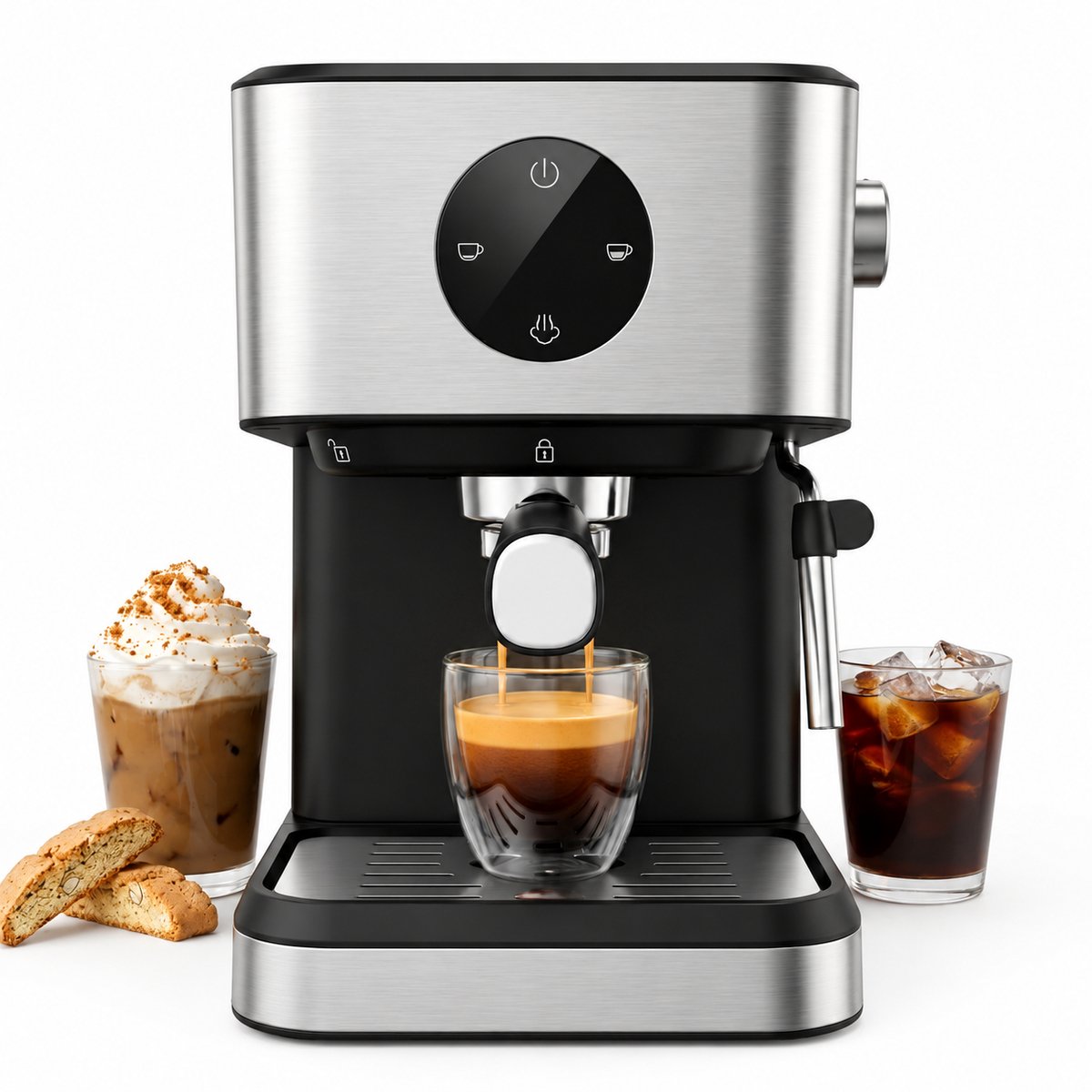 Espressomachine 20 Bar – Koffiemachine met Melkopschuimer – 1,5 L Waterreservoir – 1050 W RVS