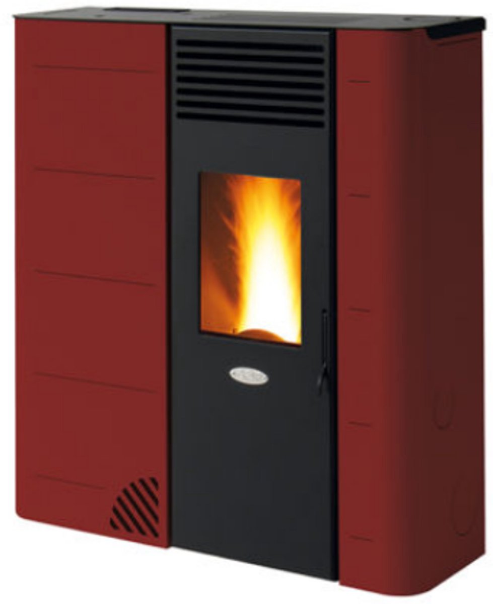 Fair BIO 90S Slim Pelletkachel 8 kW – Slank Designmodel – Hangbaar – Programmeerbaar – Gietijzeren branderpot – Rookafvoer boven/achter – Bordeaux