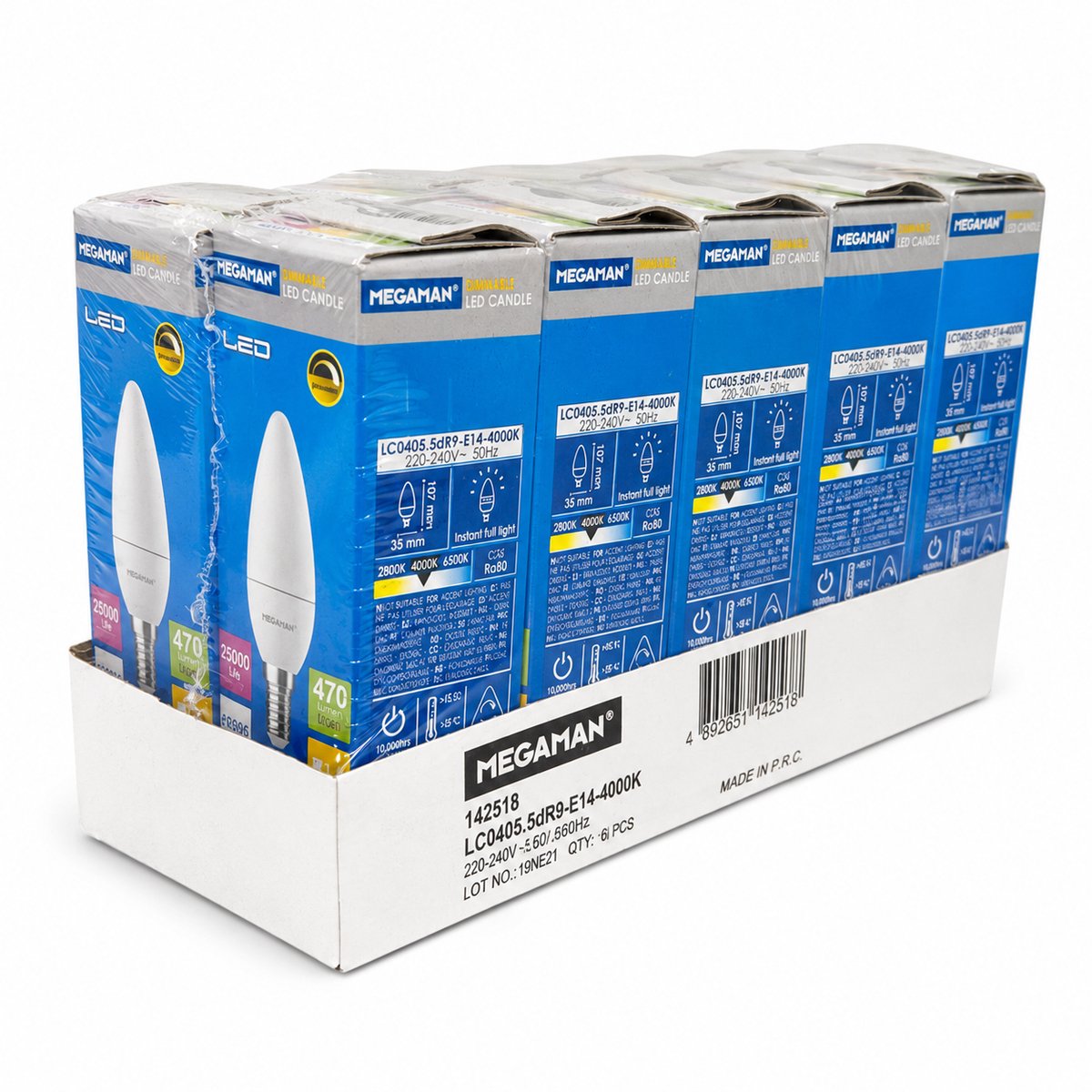 MEGAMAN LED-Lamp Kaarslamp E14 - 10-pack, 5W, 4000K, Dimbaar