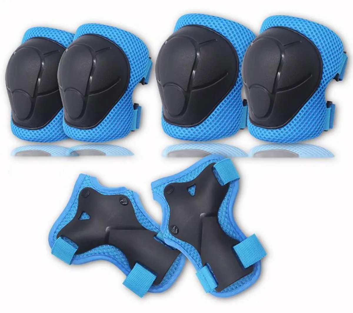 Beschermende set Geschikt voor kinderen op rolschaatsen, zesdelig, blauw, sporthelm Geschikt voor knie- en elleboogbeschermers, Geschikt voor inline skaten, skateboarden en fietsen.